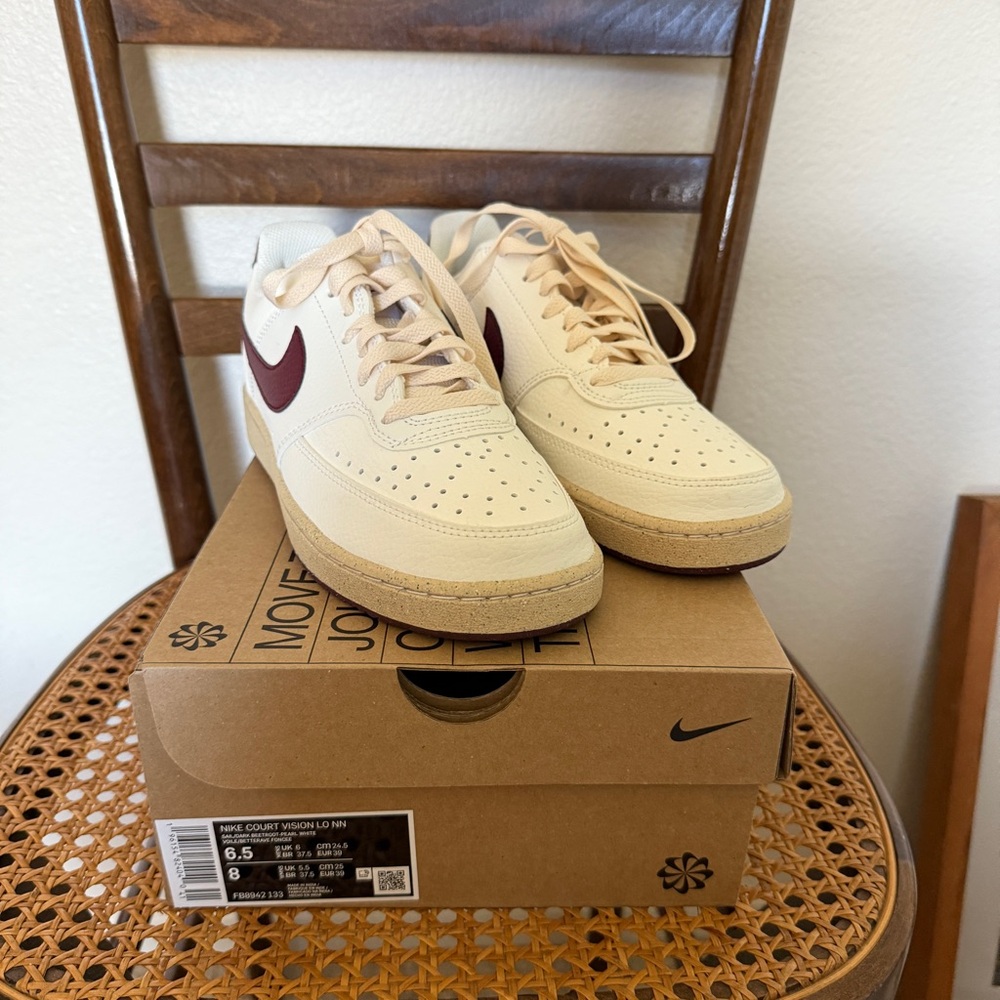 Nike Cream and Burgundy Sneakers - Court Vision Low New In Box